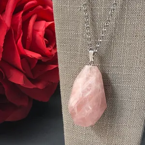 20.5" Stainless Steel Rolo Necklace with Rose Quartz Nugget Pendant