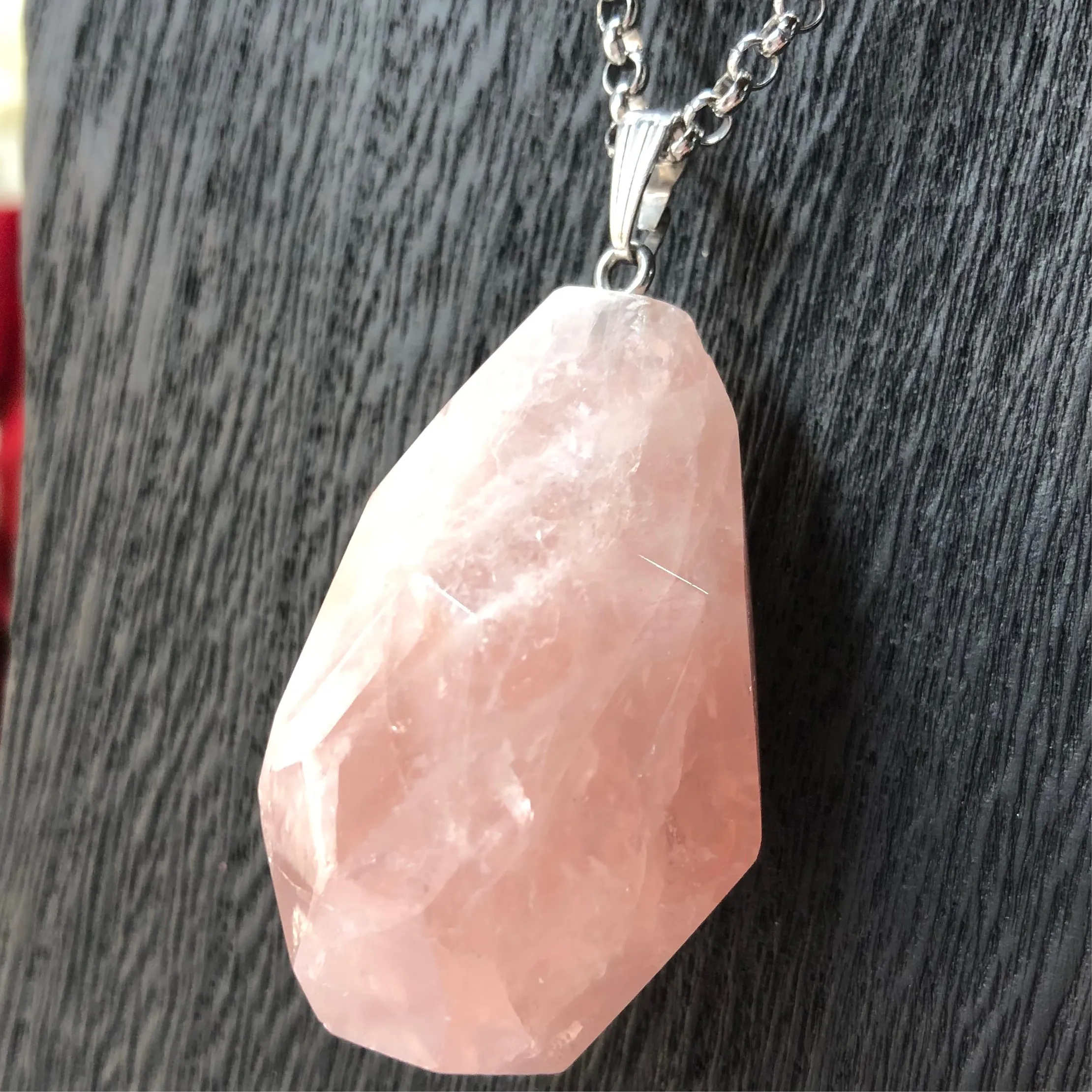 20.5" Stainless Steel Rolo Necklace with Rose Quartz Nugget Pendant