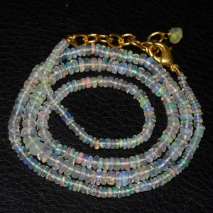 20" 3-5MM Welo Ethiopian Opal Rondelle Beads Gold Plated Gemstone Necklace