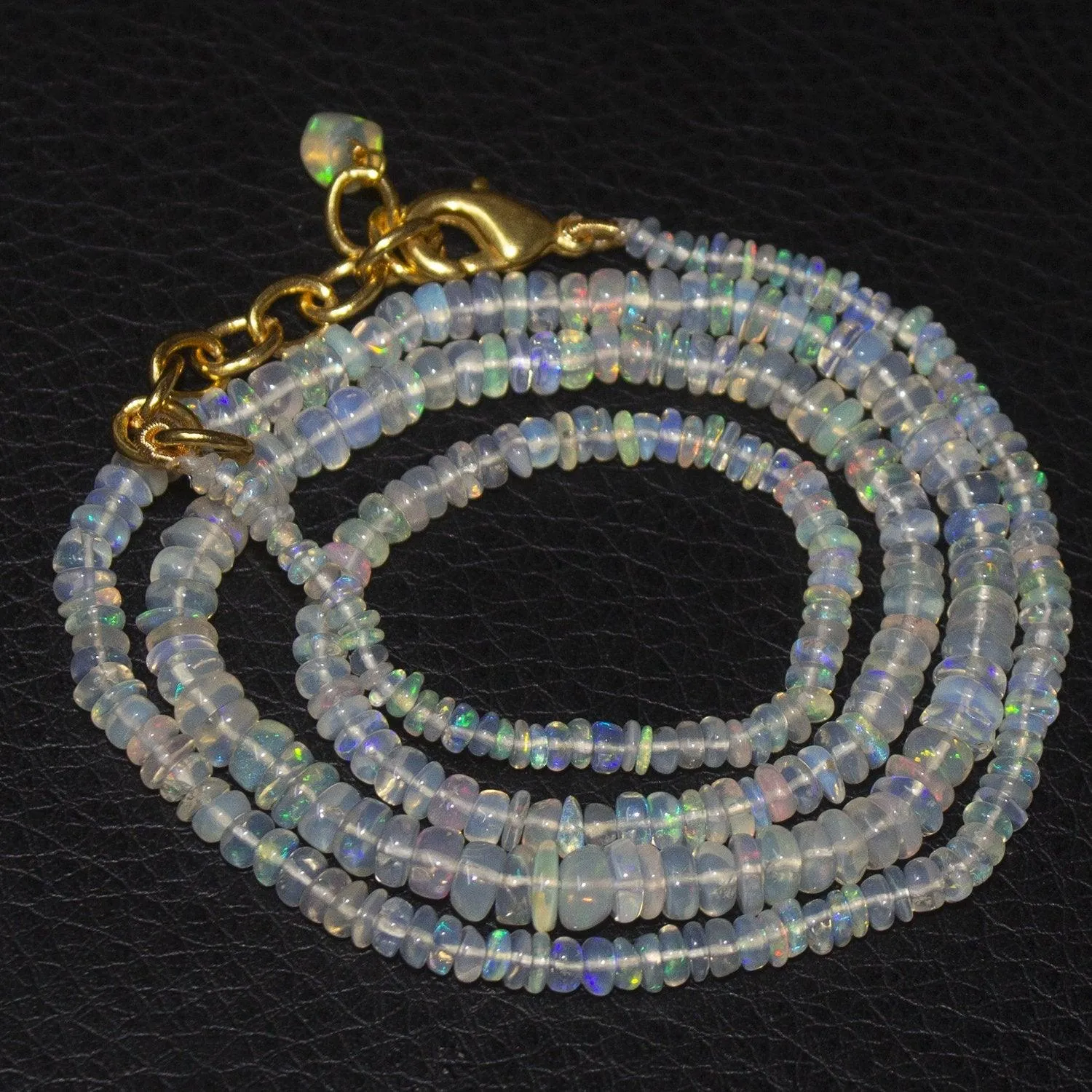 20" 3-5MM Welo Ethiopian Opal Rondelle Beads Gold Plated Gemstone Necklace