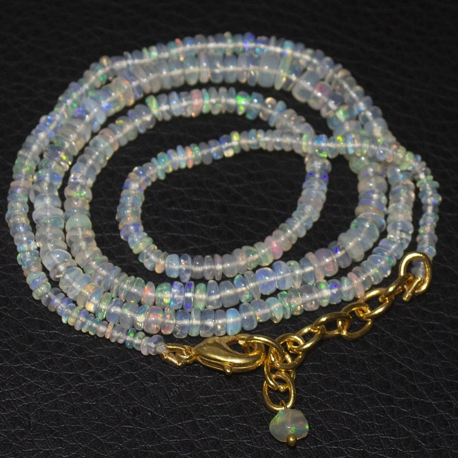20" 3-5MM Welo Ethiopian Opal Rondelle Beads Gold Plated Gemstone Necklace