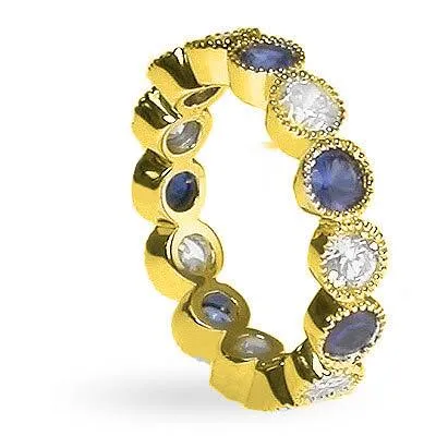 3.20 CT Round Cut Blue Sapphires & Diamonds - Eternity Ring