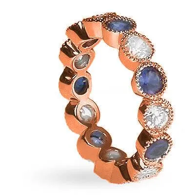 3.20 CT Round Cut Blue Sapphires & Diamonds - Eternity Ring