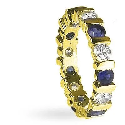 3.20 CT Round Cut Blue Sapphires & Diamonds - Eternity Ring
