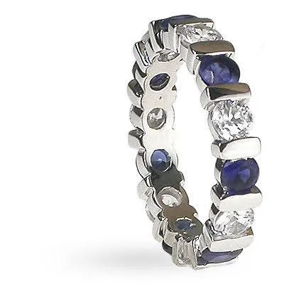 3.20 CT Round Cut Blue Sapphires & Diamonds - Eternity Ring