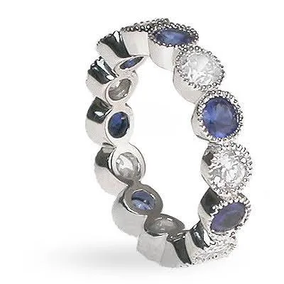 3.20 CT Round Cut Blue Sapphires & Diamonds - Eternity Ring
