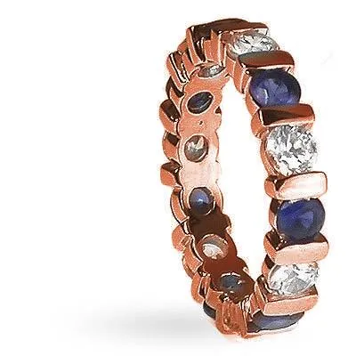 3.20 CT Round Cut Blue Sapphires & Diamonds - Eternity Ring