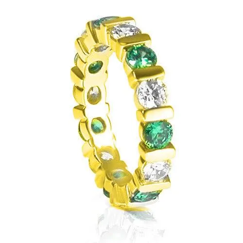 3.20 CT Round Cut Green Emeralds & Diamonds - Eternity Ring