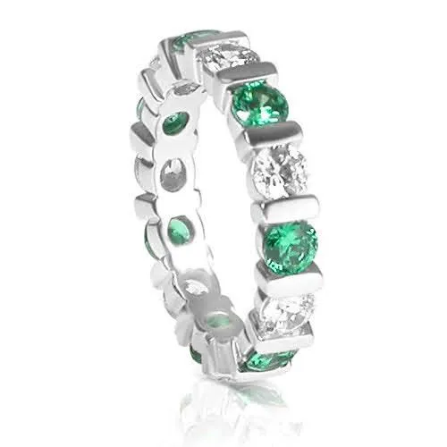 3.20 CT Round Cut Green Emeralds & Diamonds - Eternity Ring