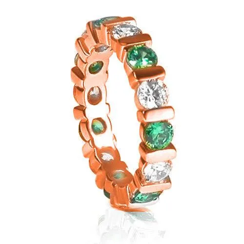 3.20 CT Round Cut Green Emeralds & Diamonds - Eternity Ring