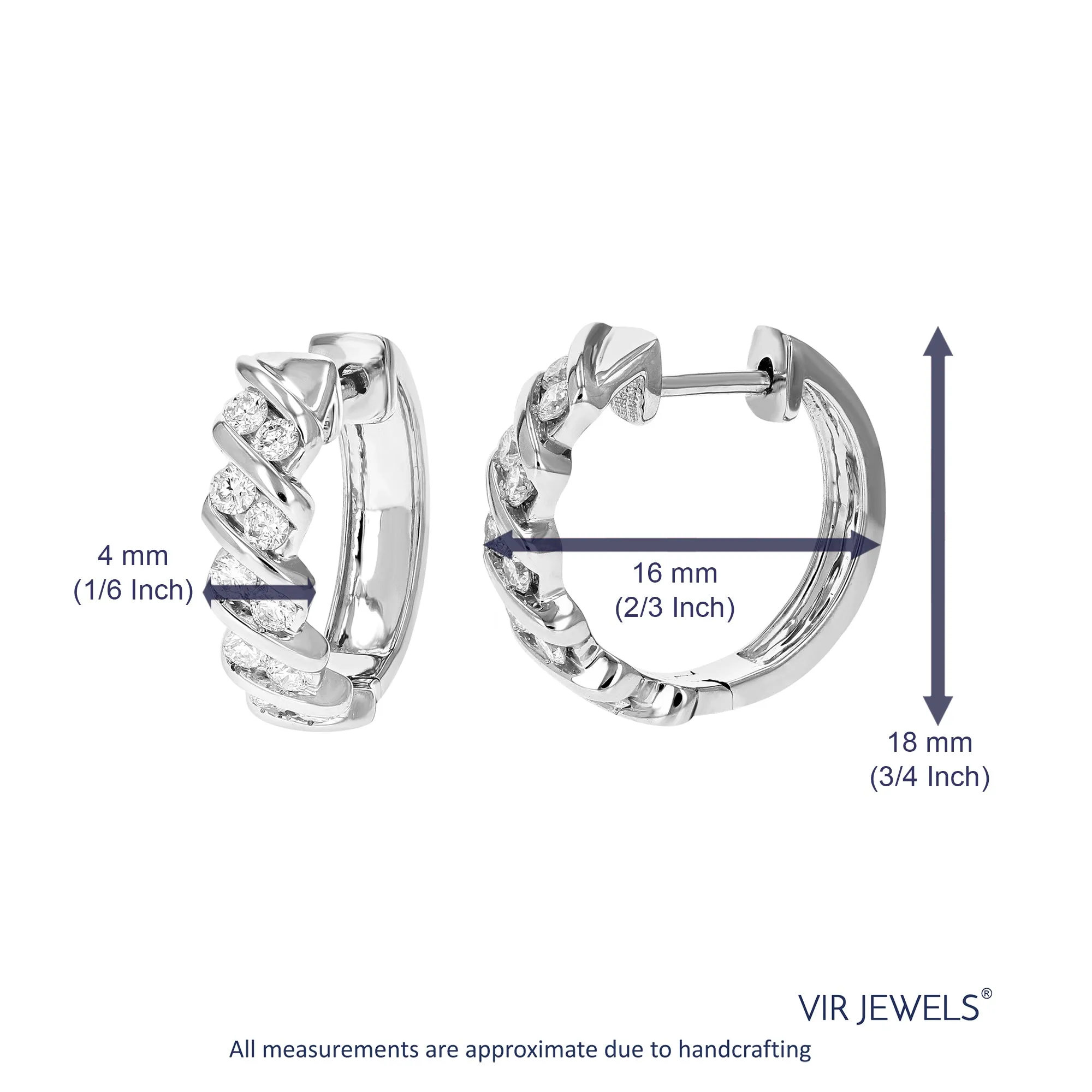 3/4 cttw Lab Grown Channel Set Diamond Hoop Earrings in Silver