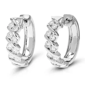 3/4 cttw Lab Grown Channel Set Diamond Hoop Earrings in Silver