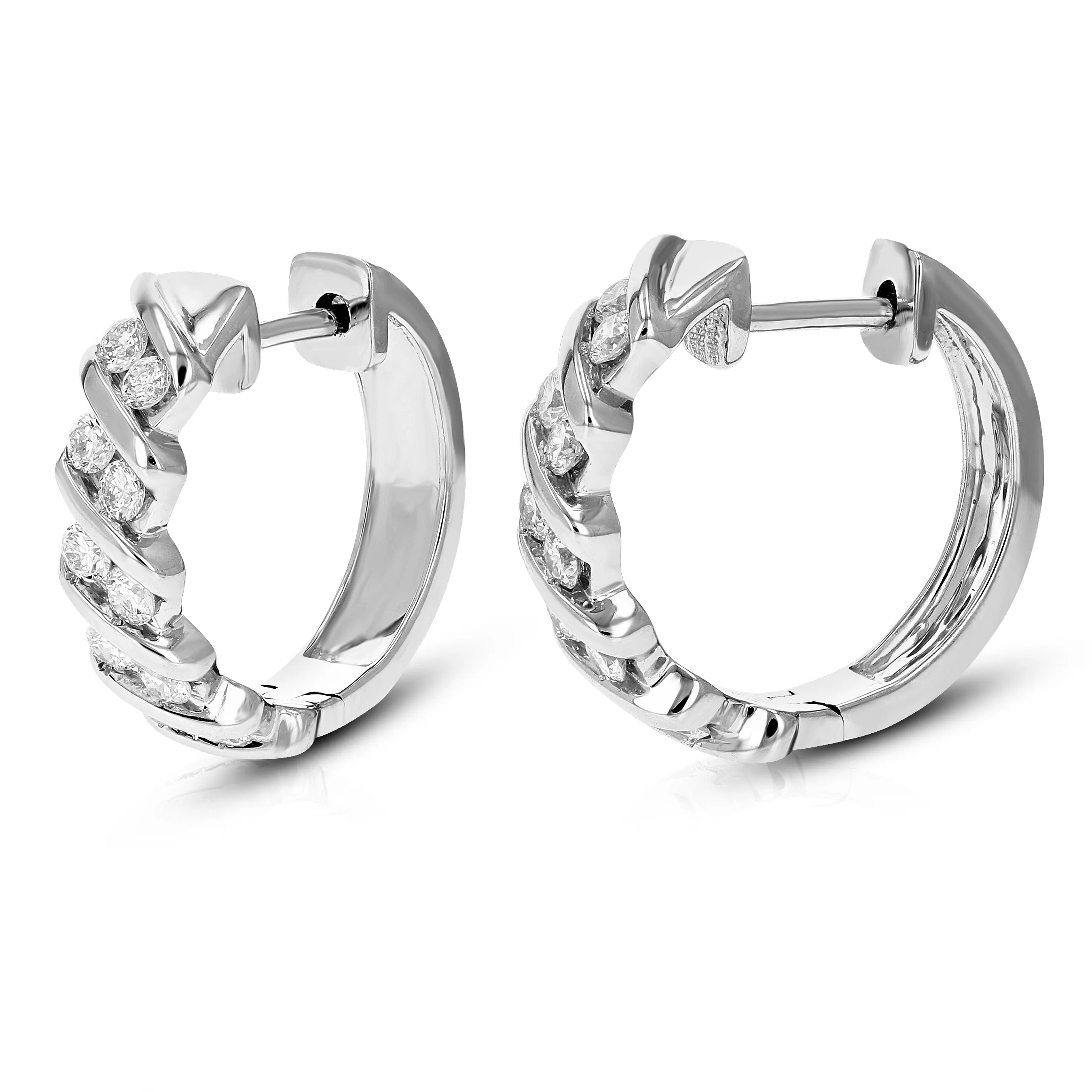 3/4 cttw Lab Grown Channel Set Diamond Hoop Earrings in Silver