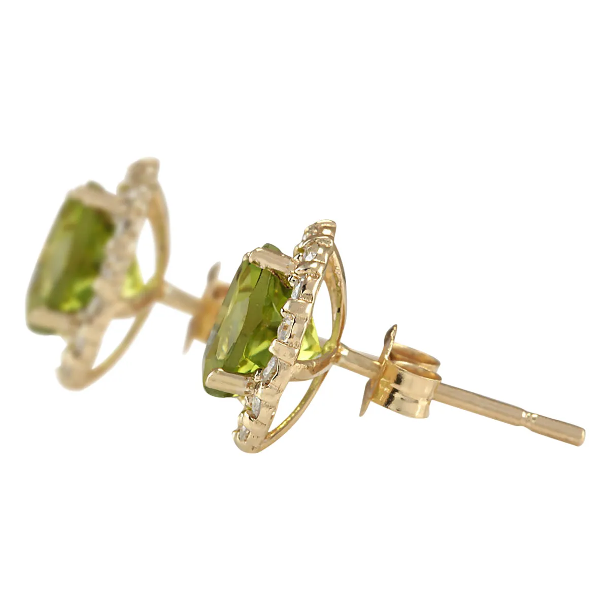 3.65 Carat Natural Peridot 14K Yellow Gold Diamond Earrings