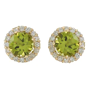 3.65 Carat Natural Peridot 14K Yellow Gold Diamond Earrings