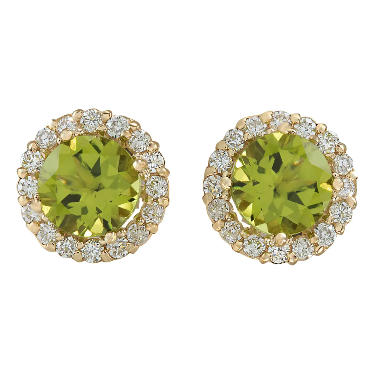 3.65 Carat Natural Peridot 14K Yellow Gold Diamond Earrings