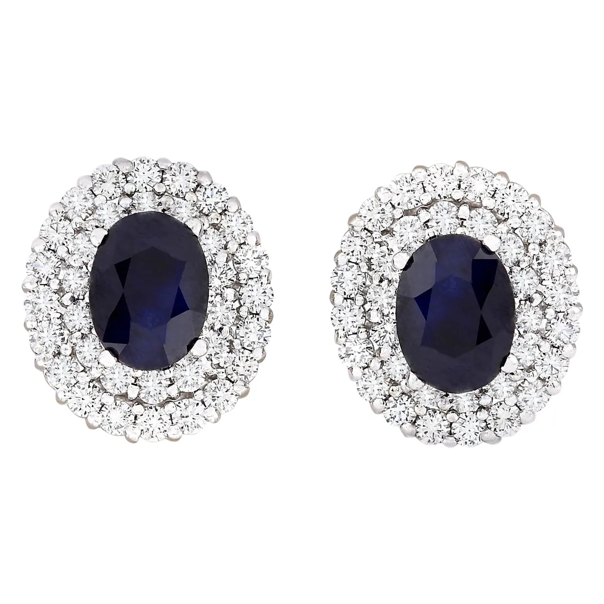 3.70 Carat Natural Sapphire 14K White Gold Diamond Earrings