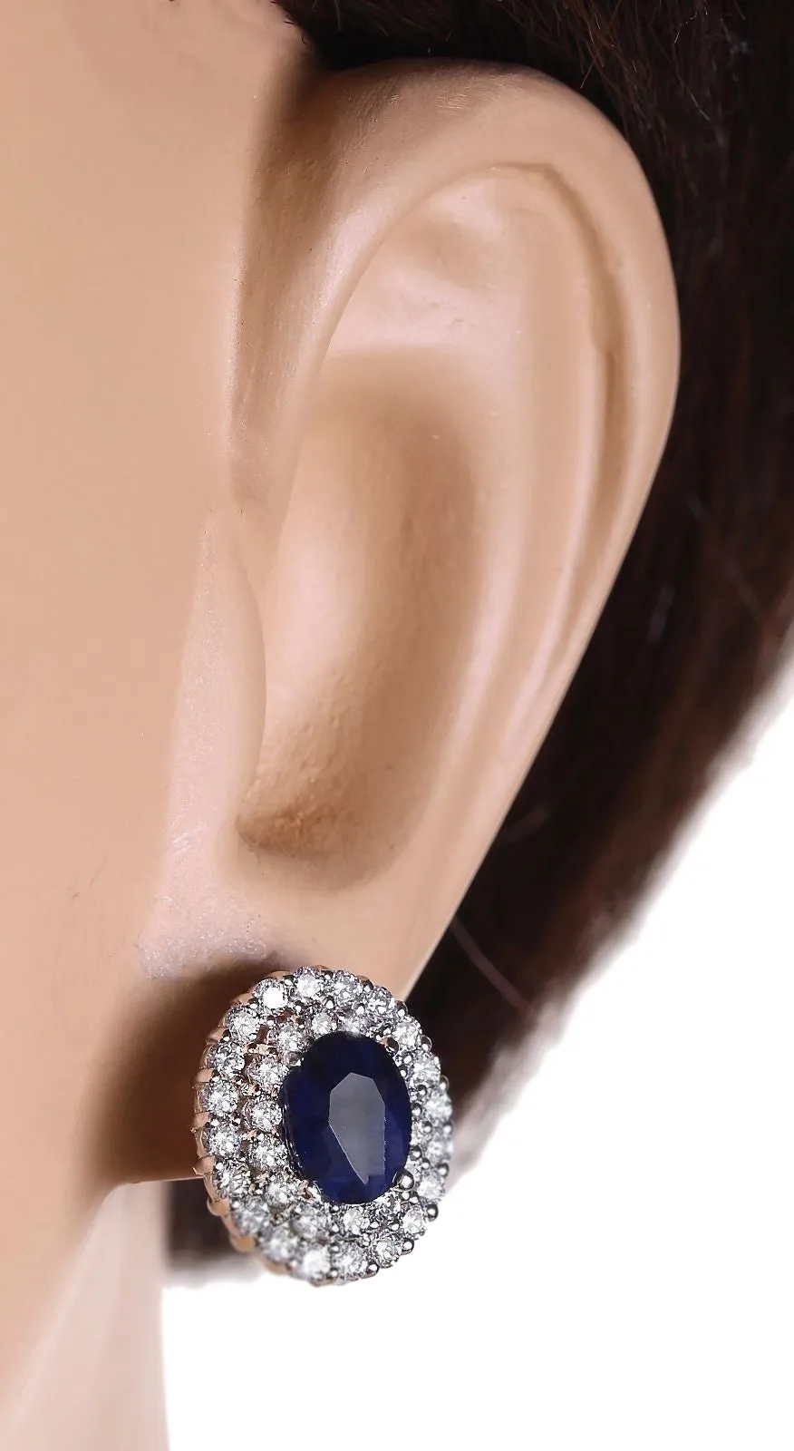 3.70 Carat Natural Sapphire 14K White Gold Diamond Earrings