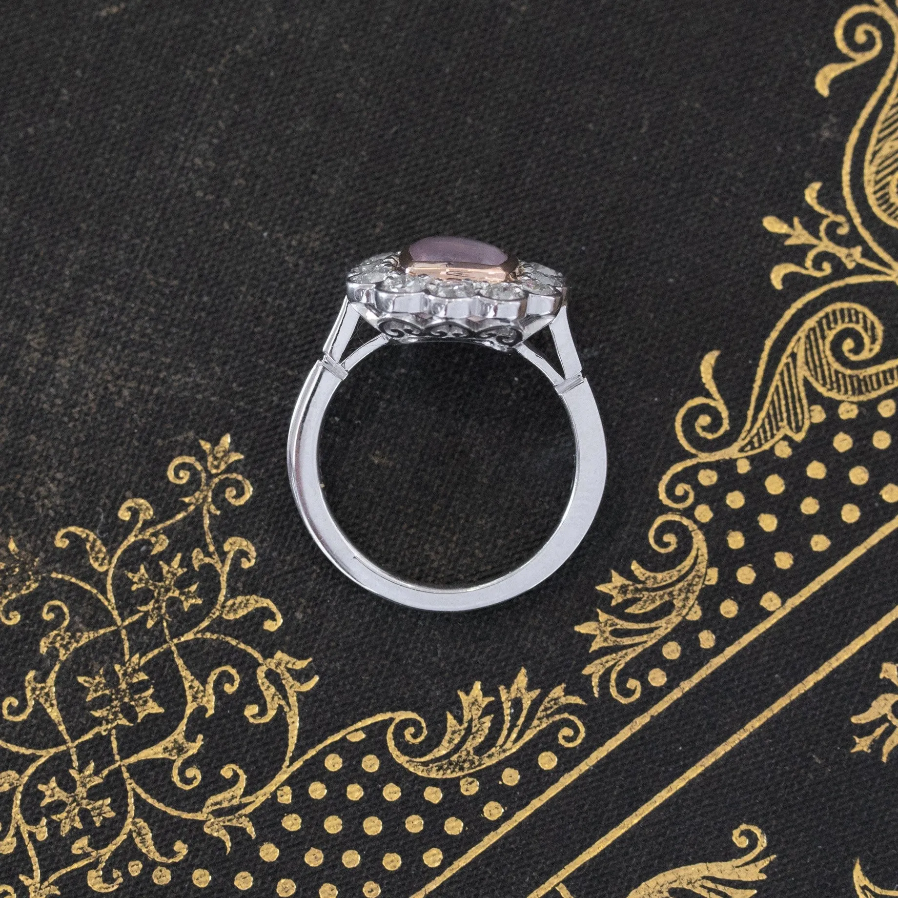 3.92ctw Pink Sugarloaf Sapphire Diamond Cluster Ring