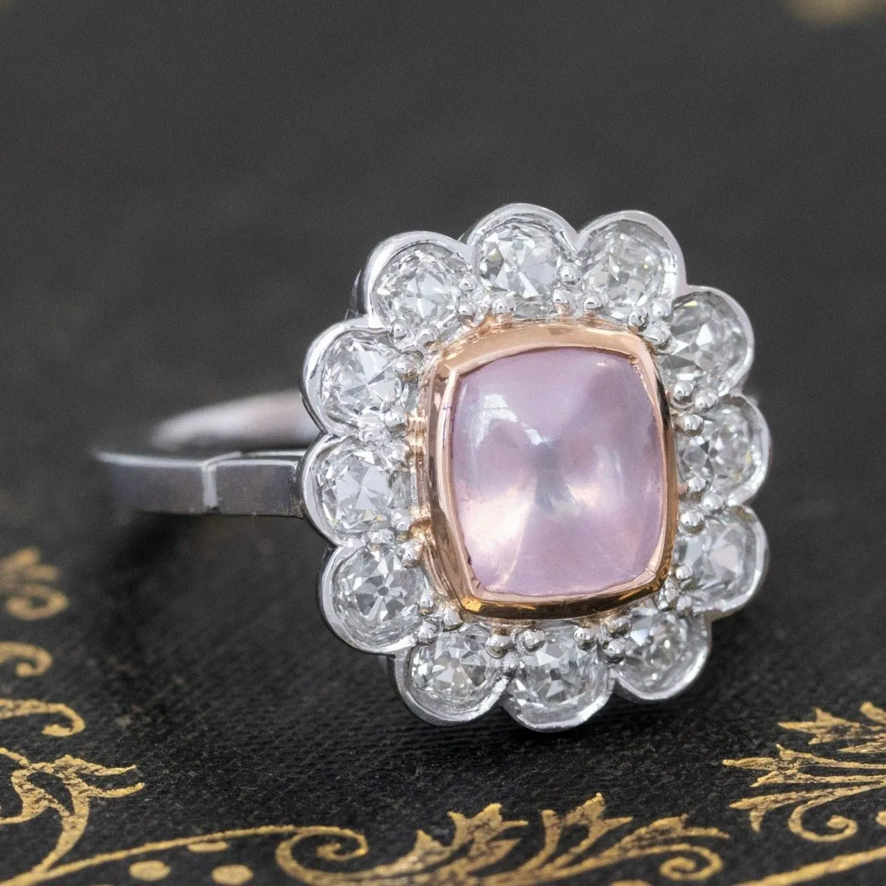 3.92ctw Pink Sugarloaf Sapphire Diamond Cluster Ring