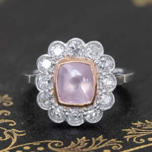3.92ctw Pink Sugarloaf Sapphire Diamond Cluster Ring
