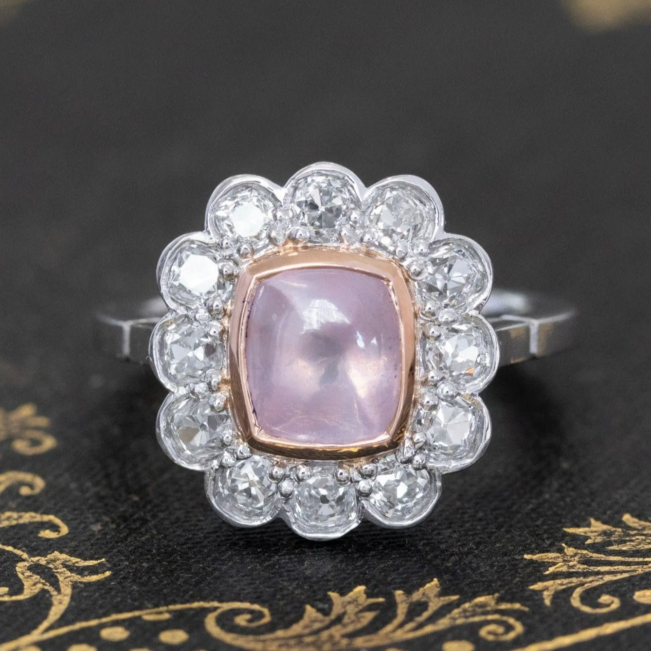 3.92ctw Pink Sugarloaf Sapphire Diamond Cluster Ring