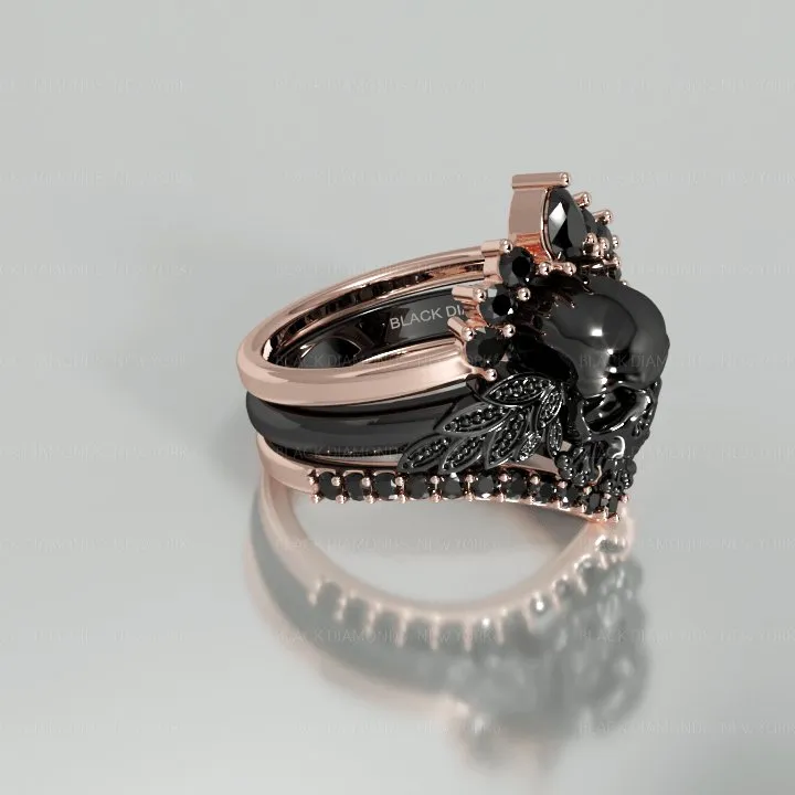 3pc Rose Gold Black Diamond Gothic Ring - My Queen