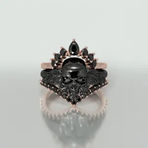 3pc Rose Gold Black Diamond Gothic Ring - My Queen