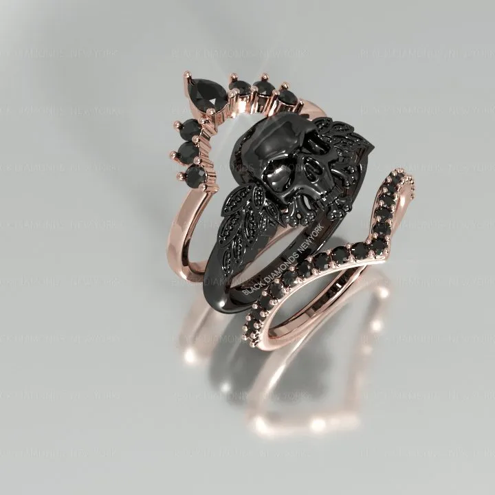 3pc Rose Gold Black Diamond Gothic Ring - My Queen