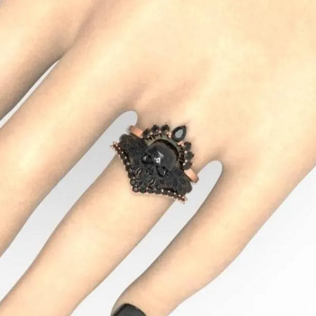 3pc Rose Gold Black Diamond Gothic Ring - My Queen