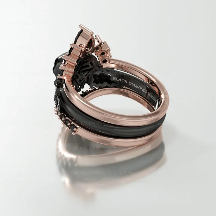 3pc Rose Gold Black Diamond Gothic Ring - My Queen