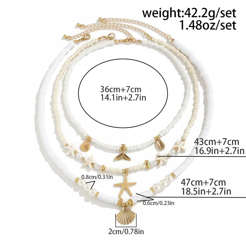 3pcs/Set Marine Organism Pendant Beaded Necklaces