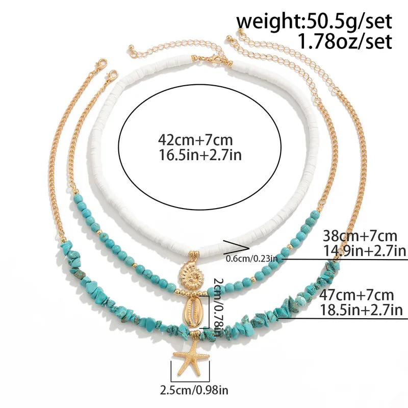 3pcs/Set Marine Organism Pendant Beaded Necklaces