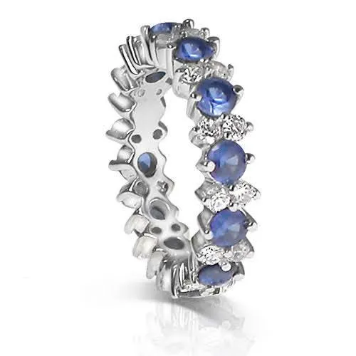 4.00 CT Round Cut Blue Sapphires & Diamonds - Eternity Ring