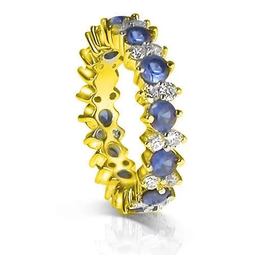 4.00 CT Round Cut Blue Sapphires & Diamonds - Eternity Ring