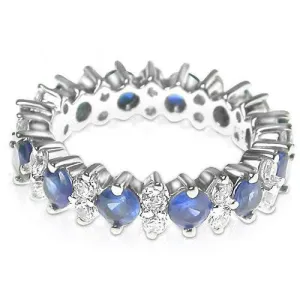 4.00 CT Round Cut Blue Sapphires & Diamonds - Eternity Ring