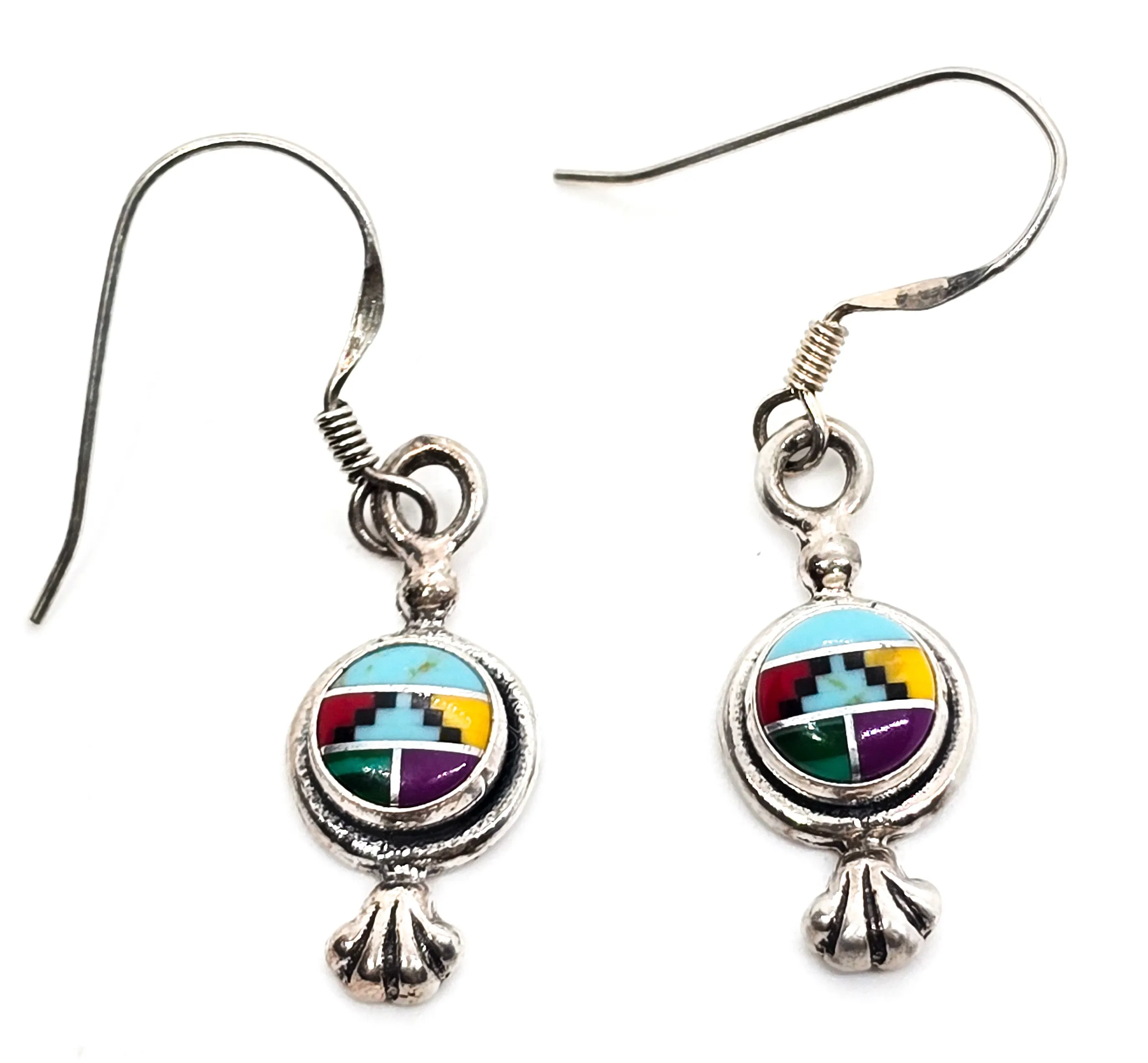 5 Star Southwestern gemstone inlay vintage sterling silver drop earrings