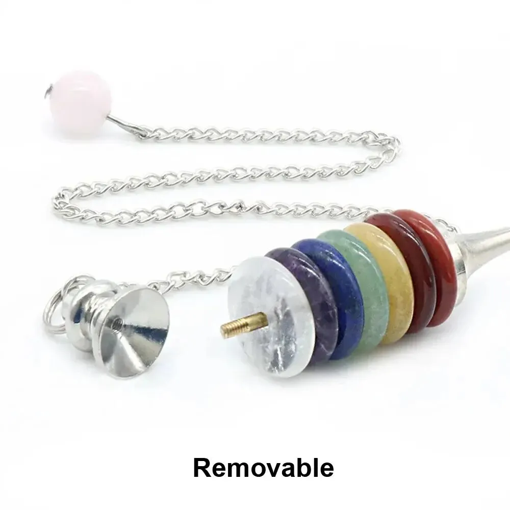 7 Chakras Natural Crystal Round Piece Pendant, Removable