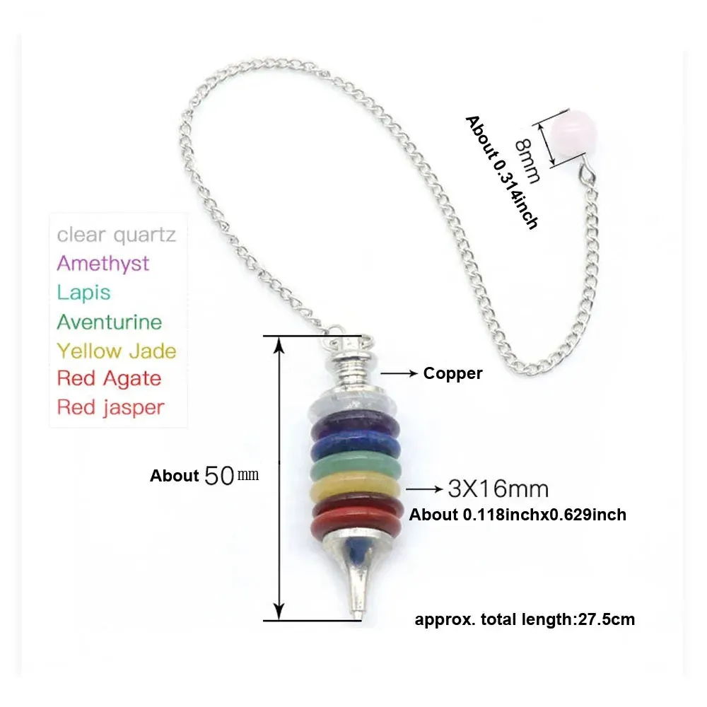 7 Chakras Natural Crystal Round Piece Pendant, Removable