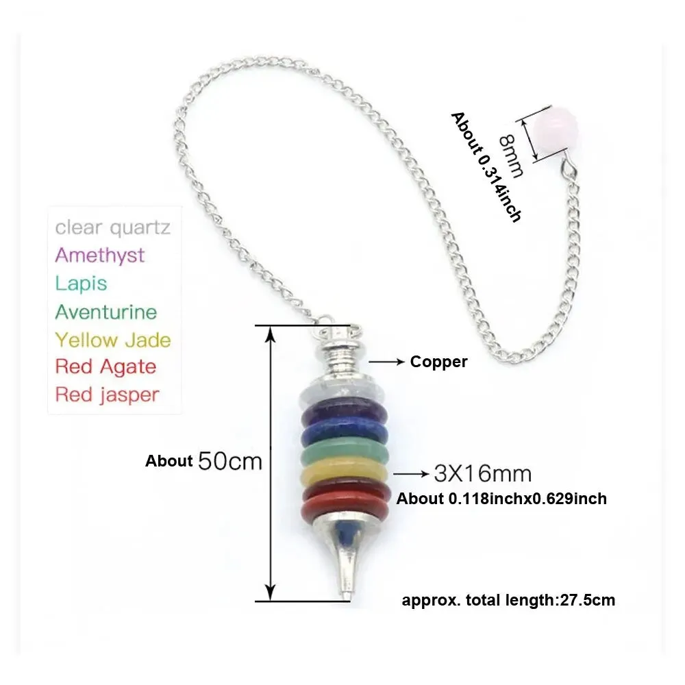 7 Chakras Natural Crystal Round Piece Pendant, Removable