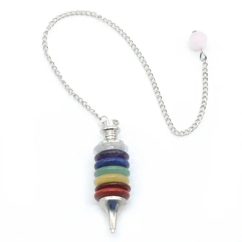 7 Chakras Natural Crystal Round Piece Pendant, Removable