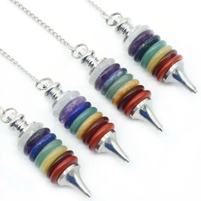 7 Chakras Natural Crystal Round Piece Pendant, Removable