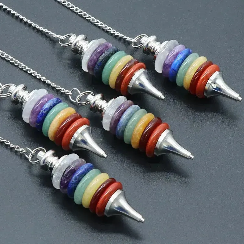 7 Chakras Natural Crystal Round Piece Pendant, Removable