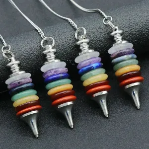 7 Chakras Natural Crystal Round Piece Pendant, Removable