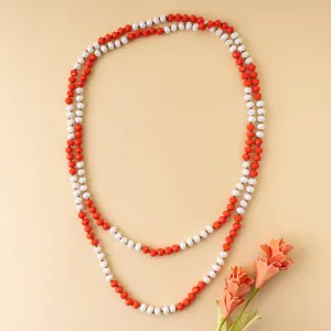 72028 - 35 - Beaded Necklace - Orange & White