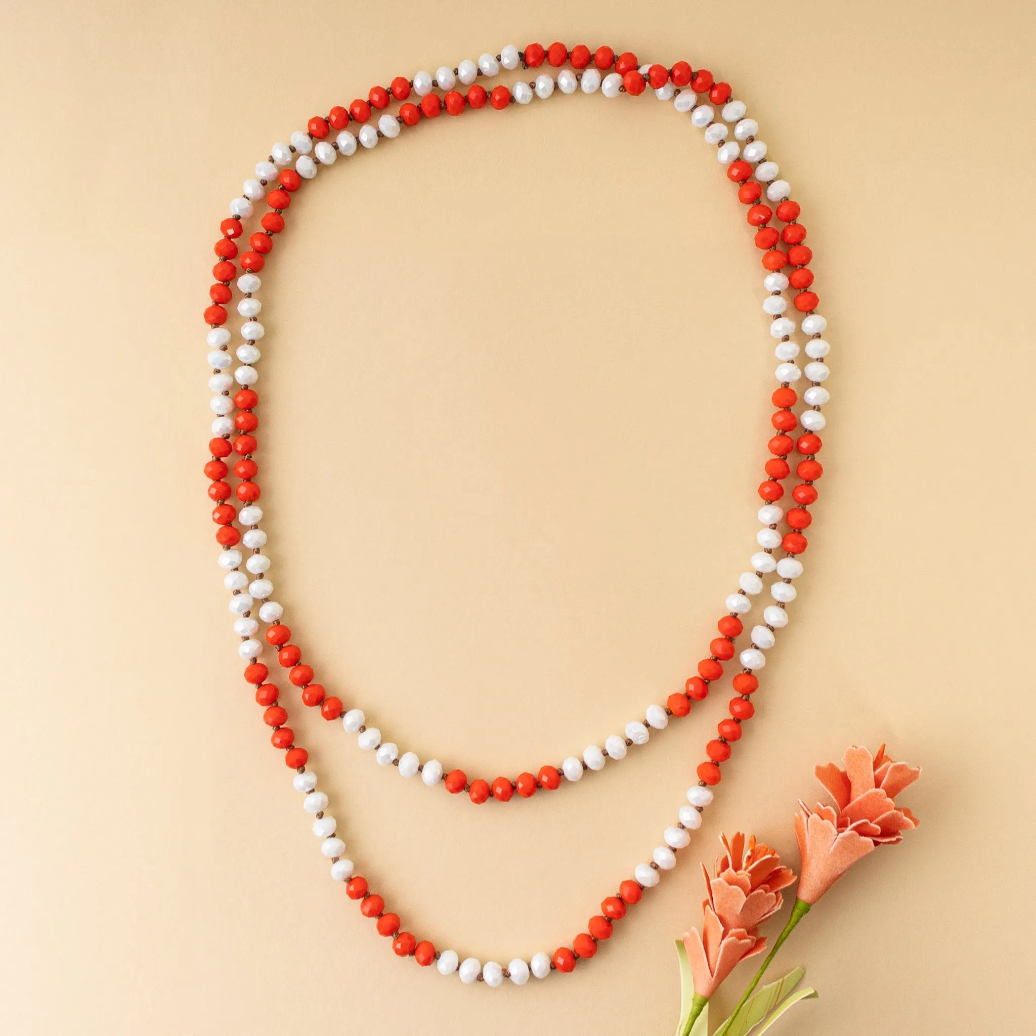 72028 - 35 - Beaded Necklace - Orange & White