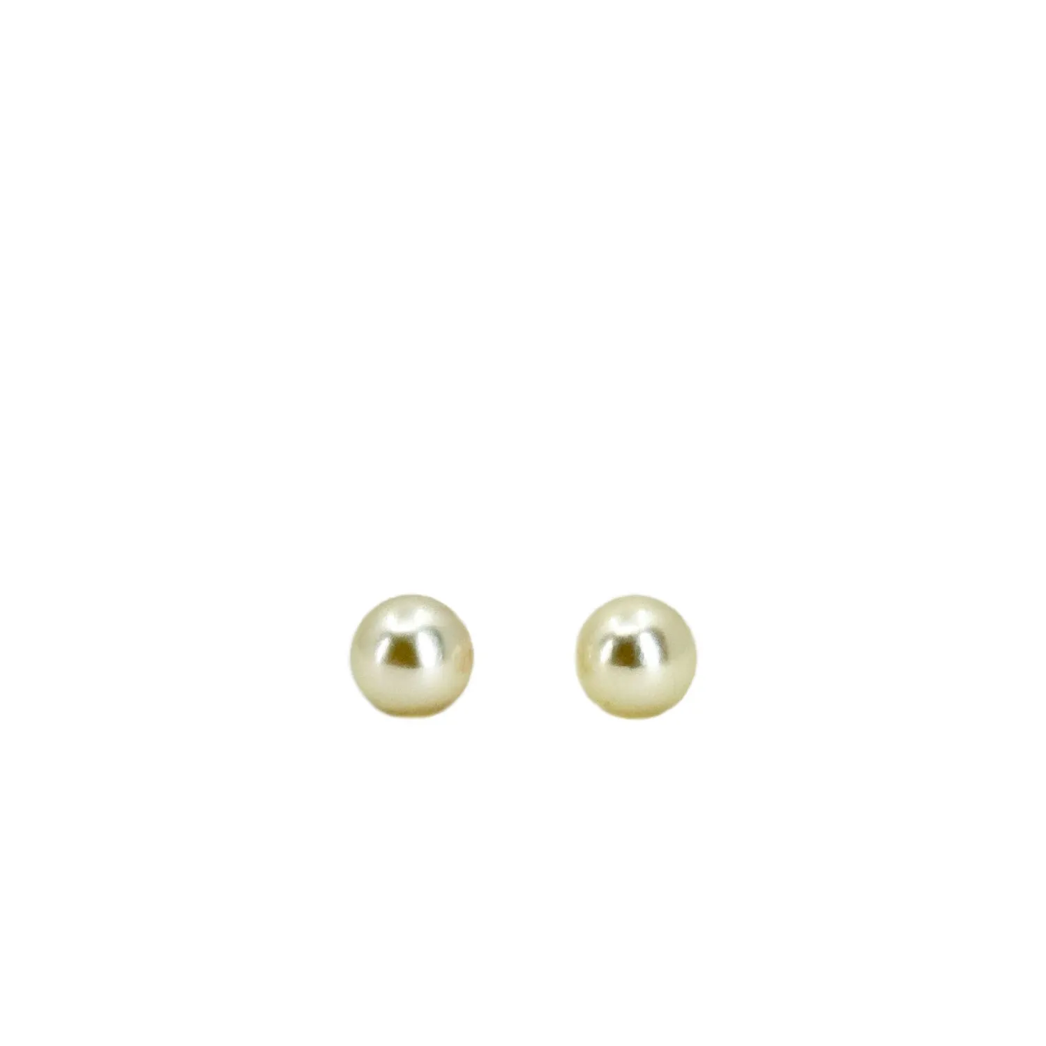 7.25mm Vintage Japanese Akoya Saltwater Cultured Pearl Stud Pierced Earrings- 14K Yellow Gold