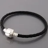 7.5" Genuine Leather Black Bracelet fits European Charms Compatible