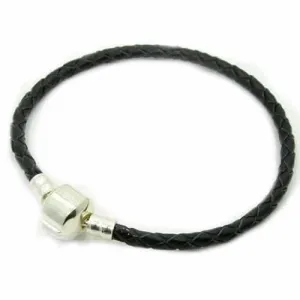 7.5" Genuine Leather Black Bracelet fits European Charms Compatible