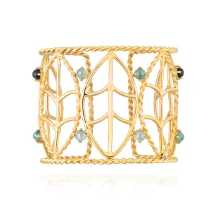 925 Silver cuff with Leaf 18KT Yellow Gold Plated